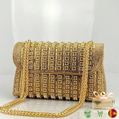 #ad Gold Rhinestone Clutch Evening Purse handbags with chain for Women Luxury