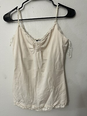 #ad Vintage Women#x27;s Express Spaghetti Strap Fitted Tank Top Ivory White Med
