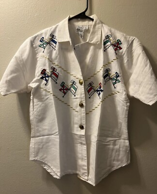 #ad Carry Back Women#x27;s Vintage 90#x27;s Button Down Embroidered Denim Shirt Size 6