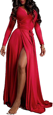 #ad Women#x27;S Sexy Long Sleeve Tulip Wrap Slit Front Full Long Maxi Dress