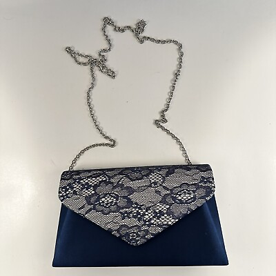 #ad GUNNE SAX by JESSICA McCLINTOCK Navy Blue Evening Bag Clutch Purse Chain Strap