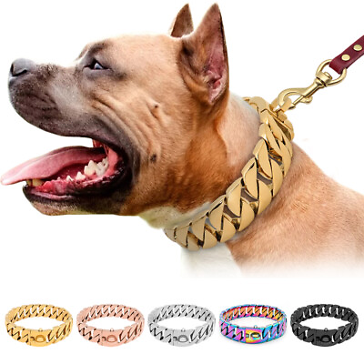 #ad Gold Dog Collar Big Dog Collar Stainless Steel Large Dog Outdoor Walking Chain