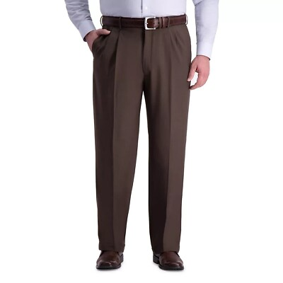 #ad Haggar Premium Comfort Stretch Pleated Dress Pants Dark Chocolate 44x30 $80