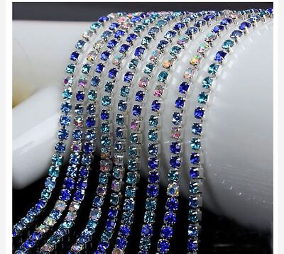 #ad Multicolor Square Rhinestone Chain Silver Color Claw Base Jewelry Making Chains