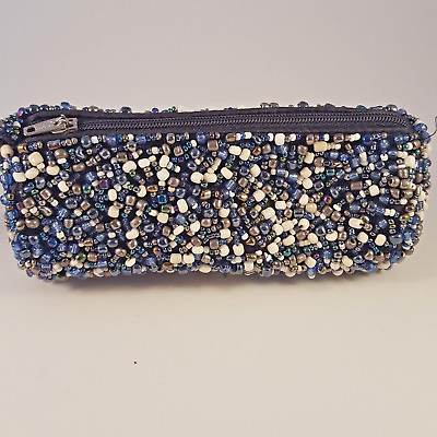Beaded Clutch Bags Evening Bag Colorful Beads Round Barrel Shape Blue Black Gray