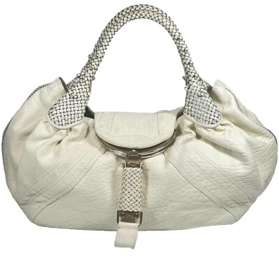#ad FENDI Spy Tote Hand Bag Leather white Authentic #266