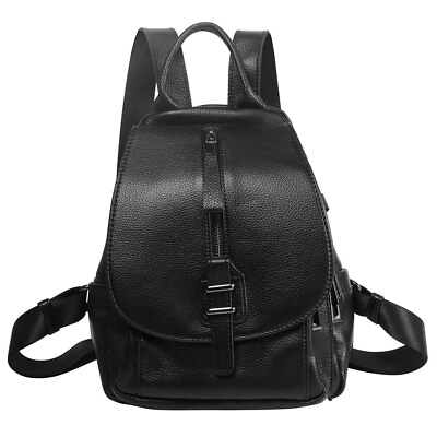 Black Leather Backpack Women Fashion College School Bag Lady Travel Shoulder Bag $46.95