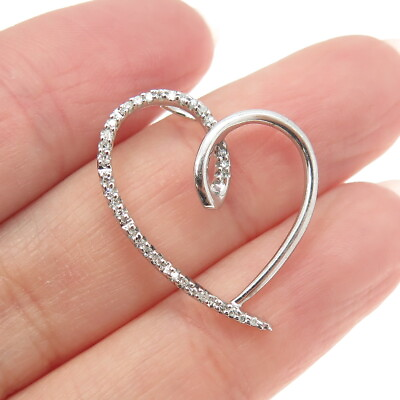 #ad JANE SEYMOUR 925 Sterling Silver Real Round Cut Diamond Heart Pendant