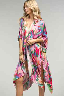 #ad Beautiful Floral and Botanical Print with a floral border lightweight kimono