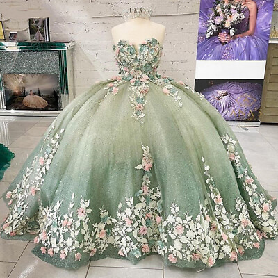 #ad Light Green Quinceanera Dresses Sweet 16 Pageant 3D Floral Beaded Prom Ball Gown