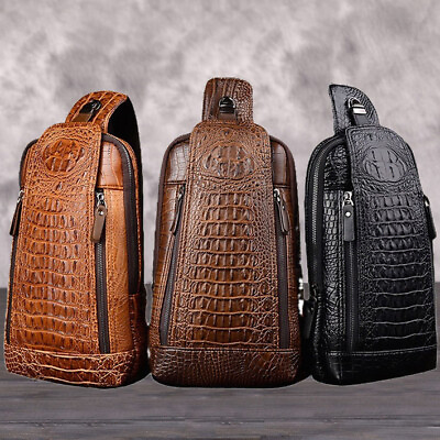 #ad Mens Crocodile Leather Sling Bag Chest Shoulder Daypack Waterproof Crossbody Bag