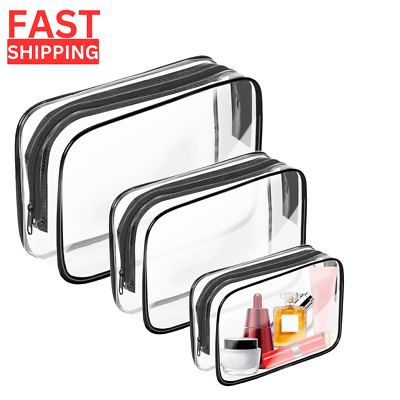 #ad 3 Pack Clear Travel Cosmetic Bag Toiletry Makeup Pouch Organizer with Zipper