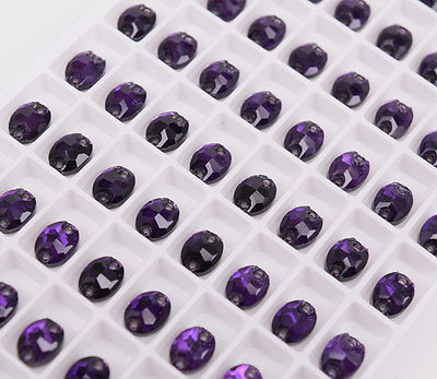 #ad Rhinestone 6x8mm Crystal Oval Sew On Violet Glass Flatback Beads Stone