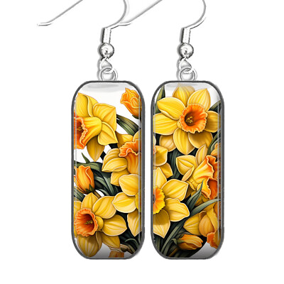 #ad Daffodils Earrings Watercolor Art Print March Birth Month Flower Birthday Gift