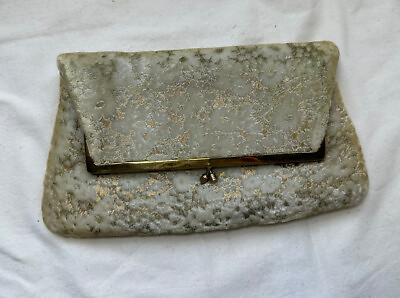 #ad Vintage GARAY White Velvet gold Clutch Evening Bag Pre owned