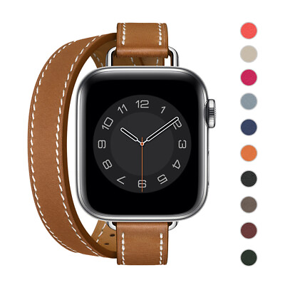#ad Slim Double Circle Leather Strap Band for Apple Watch 9 8 7 6 5 SE 40 44 41 45mm