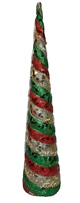 #ad Christmas Tree Red Green Silver Glitter Christmas Decoration 17quot; Tall Shelf