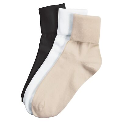 #ad Buster Brown Womens 100% Cotton Socks Fold Over Bobby Socks Ankle Socks 3 Pa...