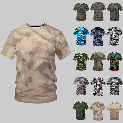 #ad Mens Short Sleeve T shirt Camouflage Tee Camo Tactical Camouflage Casual T shirt