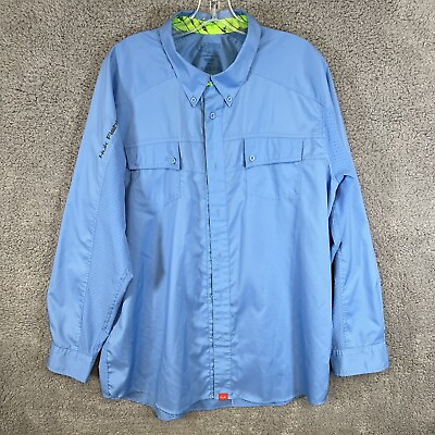 #ad Huk Performance Fabric Mens Size XL Blue Fishing Shirt Button Down L S Flip Cuff