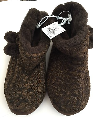 #ad NEW Ladies Brown Knit Ankle Boot Slippers Size M Rubber Sole