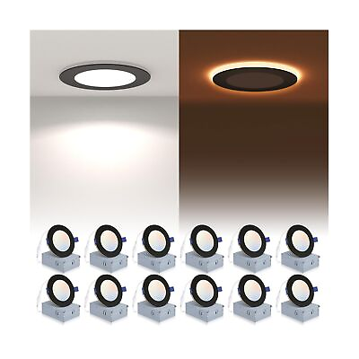 #ad 12 Pack Black Recessed Lighting 4 Inch with Night Light 5CCT 4 Inch LED Rece...