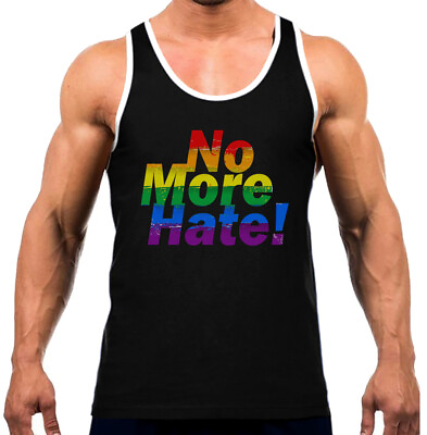 #ad Men#x27;s Rainbow No More Hate KT T1 Black Tank Top WT Gay Lesbian LGBT Ally Equal