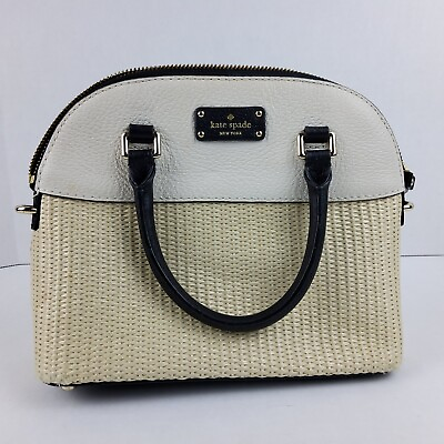 #ad Kate Spade NY Woven Straw Leather Handbag Satchel Purse