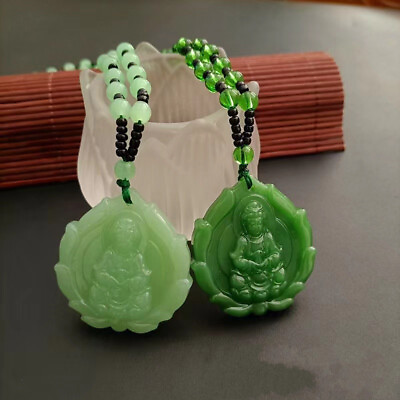 #ad Chinese Style Green Jade Hand Carved Guanyin Jade Pendant Amulet Lucky Jewelry