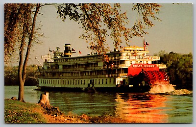 #ad Delta Queen Sunrise Dawn Mississippi River Reflections American Flag Postcard