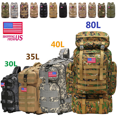 30L 40L 80LOutdoor Military Tactical Backpack Rucksack Camping Hiking Bag Travel $19.88