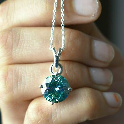 #ad Certified 3.90 Ct. Green Blue Fancy Color Diamond Pendant 14K White Gold Over