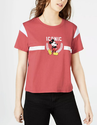 #ad DISNEY Women#x27;s T Shirt Top Iconic Mickey Mouse Crew Neck Juniors XL