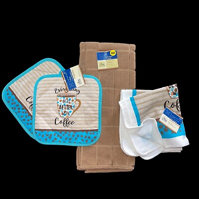 #ad Everything Gets Better With Coffee Kitchen Towel Pot Holders Dish Cloths 5pc Set