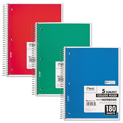 #ad Spiral Notebook 5 Subject College Ruled Paper 180 Sheets 10 1 2quot; x 8quot; Co...