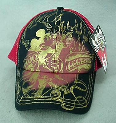 #ad Mickey Mouse Black and Red ROCK LEGEND Baseball Cap Disneyland NWT NEW