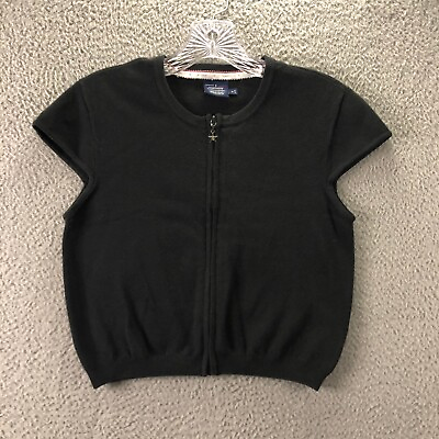 #ad Tommy Hilfiger Knitted Short Sleeve Crop Sweater Womens Sz M Star Zipper Vtg 90s