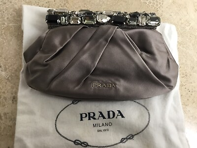 #ad 100 % Authentic Prada Neutral Color Satin Evening Bag Clutch Made in Italy