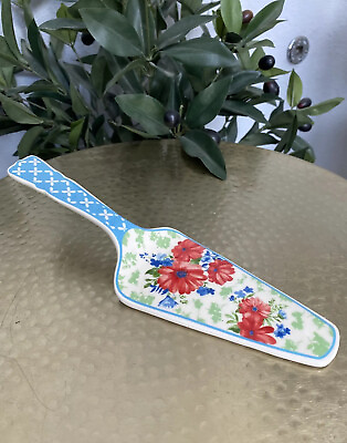 #ad 🌺 Pioneer Woman Ceramic Cake Server Blue Red Floral Colorful Pie Serveware NEW