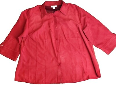 #ad Dress Barn Button Up Shirt Women#x27;s Size l8 20 Red 3 4 Sleeve. Great