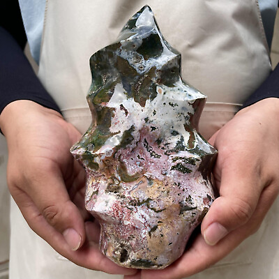 #ad 1900g Natural Ocean Jasper Flame Quartz Crystal Freedom Stand Reiki Healing