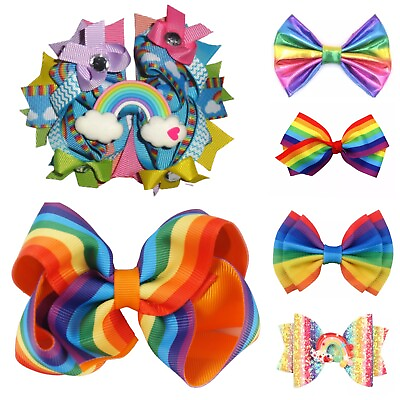 #ad NEW Rainbow Girls Hair Bow Clip
