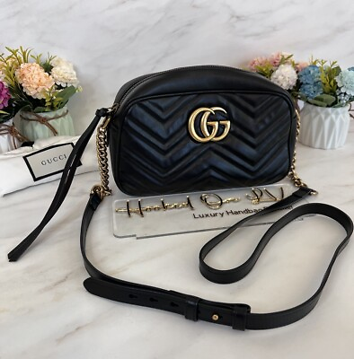 #ad Authentic Gucci GG Marmont Matelasse Small Black Leather Shoulder Crossbody Bag