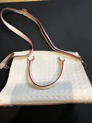 #ad Arcadia Beige Patent Leather Bag Tote Emboss Classic Snake Side New