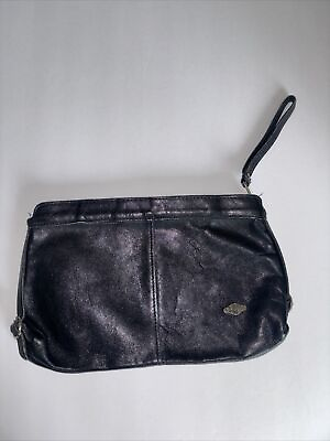 #ad Genuine Leather Wristlet Purse Bag Zipper close Black Womens