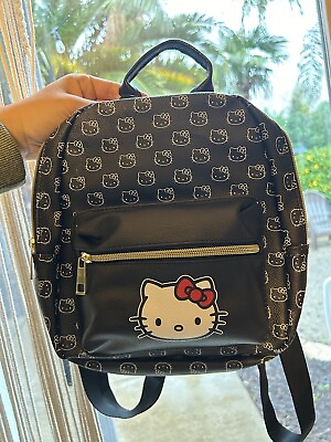 #ad NEW Sanrio Hello Kitty Black Mini Backpack 10”