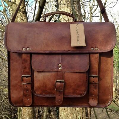 #ad Leather Laptop Bag 15quot; Messenger Satchel Unisex Shoulder Briefcase Crossbody