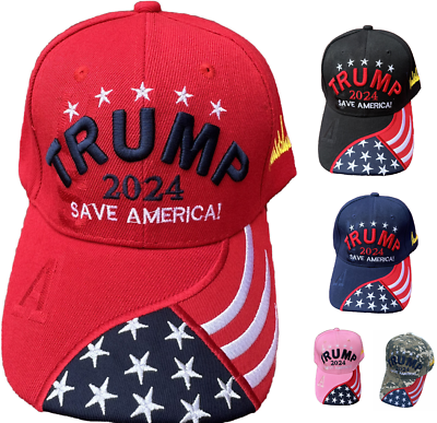 #ad TRUMP 2024 HAT Save America Flag Red Blue Pink Black Donald Trump Ball Cap