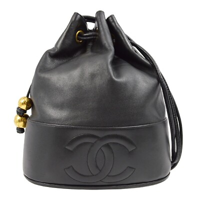 #ad Chanel Black Lambskin Bucket Shoulder Bag 142845