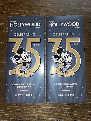 #ad Lot of 2 Disney Hollywood Studios 35th Anniversary Park Map with Poster Inside